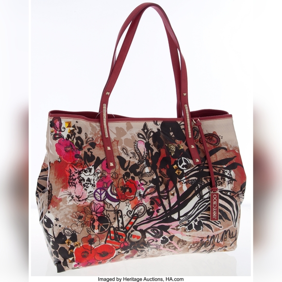 Jimmy Choo graffiti peace paisley coated canvas convertible shoulder tote bag - Picture 2 of 10